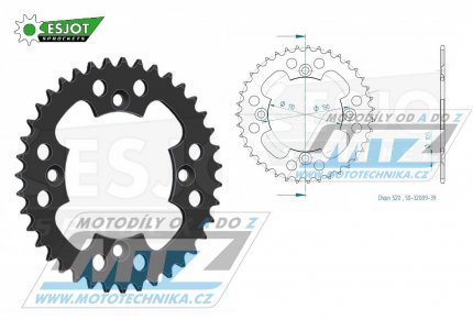 Rozeta ocelov (pevodnk) 1350-39zub ESJOT 50-32089-39 - Honda TRX250R / 87-89 + TRX250R Fourtrax / 86-89 + ATC250R / 86 + TRX300EX Sporttrax / 93-08 + TRX300X / 09 + TRX400EX Sporttrax / 99-04 + TRX400X / 12-14 + TRX400EX Sportrax / 05-08 + TRX450