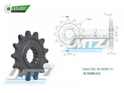 Koleko etzov (pastorek) TM300-13zub ESJOT 50-32090-13 - TM MX300+EN250 + EN300 / 95-20 + MX250F+EN250F / 01-10 + MX400F+MX450F+MX530F+EN400F+ EN450F+EN530F / 01-20