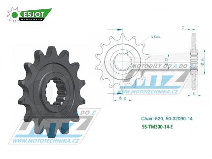 Koleko etzov (pastorek) TM300-14zub ESJOT 50-32090-14 - TM MX300+EN250 + EN300 / 95-20 + MX250F+EN250F / 01-10 + MX400F+MX450F+MX530F+EN400F+ EN450F+EN530F / 01-20