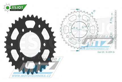 Rozeta ocelov (pevodnk) 32091-36zub ESJOT 50-32091-36 - Polaris Trail Blazer 250 / 02-04 + Scrambler 500 / 97-09