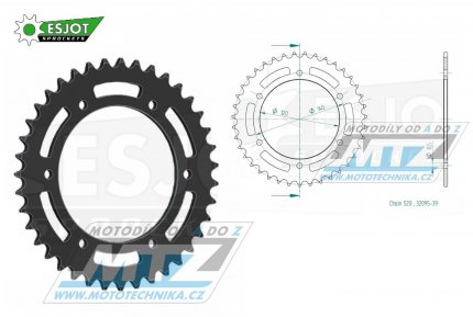 Rozeta ocelov (pevodnk) 32095-39zub ESJOT 50-32095-39 - Kawasaki KXF250 A1,A2 Tecate / 87-88