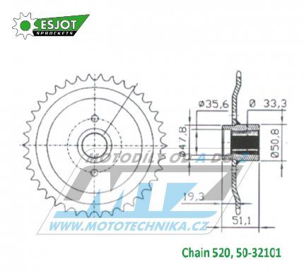 Rozeta ocelov (pevodnk) 32101-38zub ESJOT 50-32101-38 - Polaris Sportsmann 500 6x6 / 00