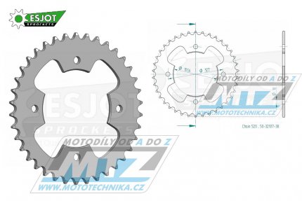 Rozeta ocelov (pevodnk) 1480-38zub ESJOT 50-32107-38 - Polaris 500 Predator E 2x4 / 03-04 + 450 Outlaw S / 08-10 + 450 Outlaw MXR / 09-10 + 500 Predator / 05-06 + 500 Predator LE / 07 + 525 Outlaw S / 08-10