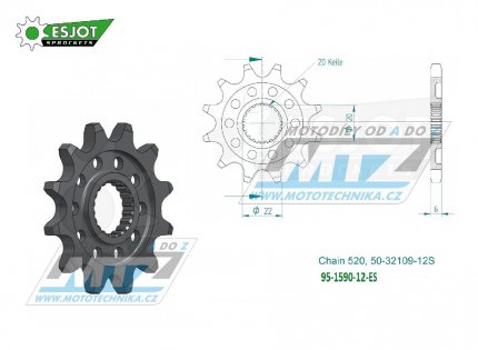 Koleko etzov (pastorek) 1590-12zub ESJOT 50-32109-12S - Yamaha YZ125+YZF250+WRF250 + WR250R+WR250X + Gas-Gas ECF250+ECF300+ECF450