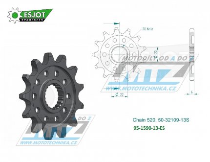 Koleko etzov (pastorek) 1590-13zub ESJOT 50-32109-13S - Yamaha YZ125+YZF250+WRF250 + WR250R+WR250X + Gas-Gas ECF250+ECF300+ECF450