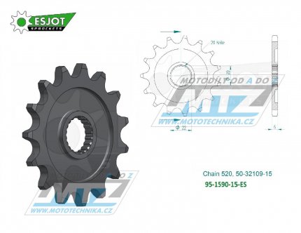 Koleko etzov (pastorek) 1590-15zub ESJOT 50-32109-15 - Yamaha YZ125+YZF250+WRF250 + WR250R+WR250X + Gas-Gas ECF250+ECF300+ECF450