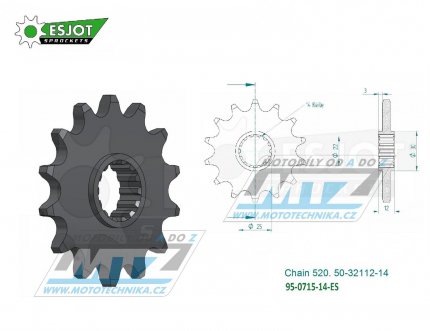 Koleko etzov (pastorek) 0715-14zub ESJOT 50-32112-14 - Gas-Gas EC200+EC250+EC300 + ECF400+ECF450+EC515 + FSE400+FSE450+SM400+SM450+SM515