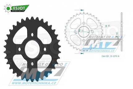Rozeta ocelov (pevodnk) 32113-34zub ESJOT 50-32113-34 - Eton CXL150 Challenger / 03-13 + EXL150 Yukon Strae+YXL150 Yukon / 04-13 + VXL250 Vector / 06 + Sym Quad Lander 200 / 05-10 + Quadlander 250 / 04-14