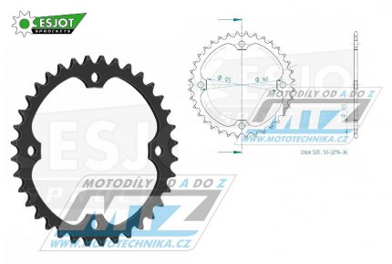 Rozeta ocelov (pevodnk) 1857-36zub ESJOT 50-32114-36 - Yamaha XT600+TT600 + YFZ450+YFZ450X+YFZ450R + YFM250R Raptor+YFM350R Raptor+YFM700R Raptor + YFZ350 Banshee+YFM350X Warrior