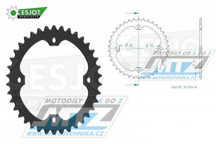 Rozeta ocelov (pevodnk) 1857-38zub ESJOT 50-32114-38 - Yamaha XT600+TT600 + YFZ450+YFZ450X+YFZ450R + YFM250R Raptor+YFM350R Raptor+YFM700R Raptor + YFZ350 Banshee+YFM350X Warrior