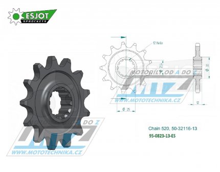 Koleko etzov (pastorek) 0823-13zub ESJOT 50-32116-13 - Husaberg FE350+FE400+FE501+FE600 + FE450+FE550+FE650 + FC350+FC450+FC501+FC550+FC600 + MX350+MX499+MX501+FS450+FS550+FS650 + Husqvarna CR125+WR125 + WR240+WR250+WR350+WR400+WR430+WR500 + TC5