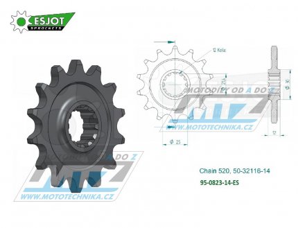 Koleko etzov (pastorek) 0823-14zub ESJOT 50-32116-14 - Husaberg FE350+FE400+FE501+FE600 + FE450+FE550+FE650 + FC350+FC450+FC501+FC550+FC600 + MX350+MX499+MX501+FS450+FS550+FS650 + Husqvarna CR125+WR125 + WR240+WR250+WR350+WR400+WR430+WR500 + TC5