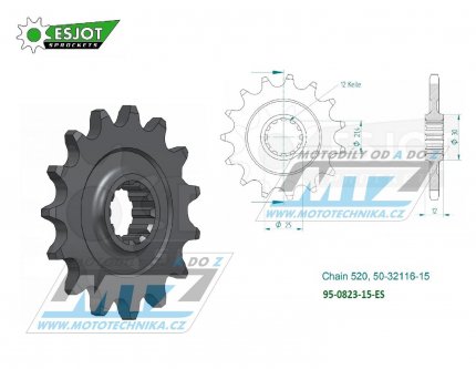 Koleko etzov (pastorek) 0823-15zub ESJOT 50-32116-15 - Husaberg FE350+FE400+FE501+FE600 + FE450+FE550+FE650 + FC350+FC450+FC501+FC550+FC600 + MX350+MX499+MX501+FS450+FS550+FS650 + Husqvarna CR125+WR125 + WR240+WR250+WR350+WR400+WR430+WR500 + TC5