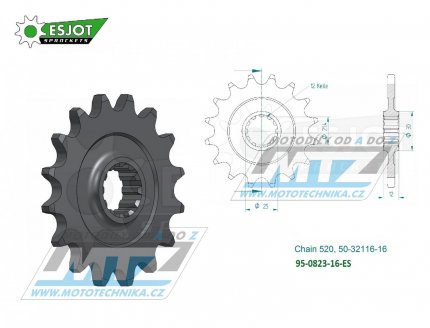 Koleko etzov (pastorek) 0823-16zub ESJOT 50-32116-16 - Husaberg FE350+FE400+FE501+FE600 + FE450+FE550+FE650 + FC350+FC450+FC501+FC550+FC600 + MX350+MX499+MX501+FS450+FS550+FS650 + Husqvarna CR125+WR125 + WR240+WR250+WR350+WR400+WR430+WR500 + TC5