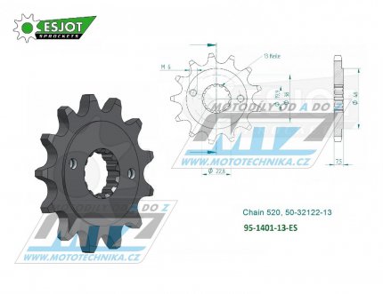 Koleko etzov (pastorek) 1401-13zub ESJOT 50-32122-13 - Kawasaki KSF400 + Suzuki LTZ400 Quadsport + LTR450 Quadracer