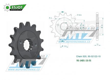 Koleko etzov (pastorek) 1401-15zub ESJOT 50-32122-15 - Kawasaki KSF400 + Suzuki LTZ400 Quadsport + LTR450 Quadracer