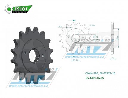 Koleko etzov (pastorek) 1401-16zub ESJOT 50-32122-16 - Kawasaki KSF400 + Suzuki LTZ400 Quadsport + LTR450 Quadracer