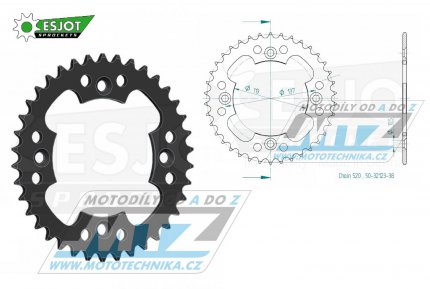 Rozeta ocelov (pevodnk) 1760-38zub ESJOT 50-32123-38 - Suzuki LT-R450 Quadracer / 06-11 + LTR450 Quadracer + LTZ400 Quadsport / 09-12