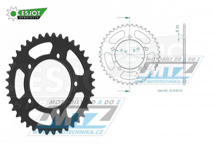 Rozeta ocelov (pevodnk) 0703-40zub ESJOT 50-32125-40 - Aprilia 125RS / 06-12 + 1000RSV R / 04-09 + 1000RSV4 Factory / 09-14 + 1000RSV Mille / 98-03 + 650 Pegaso Strada / 05-09 + 650 Pegaso Trail / 07-09 + BMW 650 Xmoto / 07-08