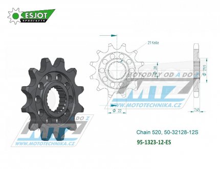 Koleko etzov (pastorek) 1323-12zub ESJOT 50-32128-12S - Honda CR125 / 04-07 + CRF250R / 04-17 + CRF250X / 04-17