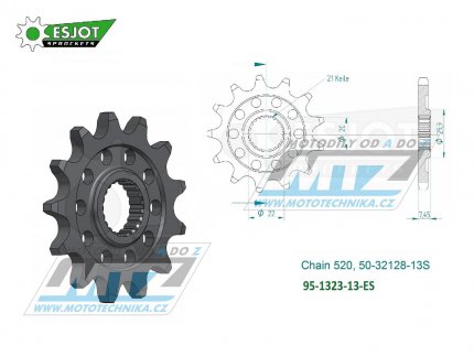 Koleko etzov (pastorek) 1323-13zub ESJOT 50-32128-13S - Honda CR125 / 04-07 + CRF250R / 04-17 + CRF250X / 04-17