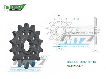 Koleko etzov (pastorek) 1323-14zub ESJOT 50-32128-14S - Honda CR125 / 04-07 + CRF250R / 04-17 + CRF250X / 04-17