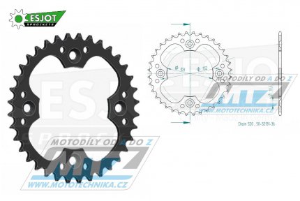 Rozeta ocelov (pevodnk) 32131-36zub ESJOT 50-32131-36 - KTM 450SX+450XC+505SX+525XC / 08-10