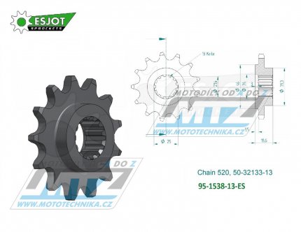 Koleko etzov (pastorek) 1538-13zub ESJOT 50-32133-13 - Kawasaki Z750 + Z750R + Z750S + Z800 + Z800e + Z800 Sugomi Edition