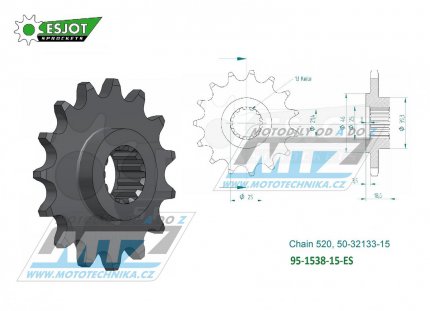 Koleko etzov (pastorek) 1538-15zub ESJOT 50-32133-15 - Kawasaki Z750 + Z750R + Z750S + Z800 + Z800e + Z800 Sugomi Edition