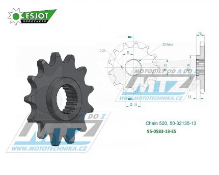 Koleko etzov (pastorek) 0583-13zub ESJOT 50-32135-13 - Yamaha TTR250 + TT250R + TT250RLW