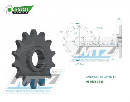 Koleko etzov (pastorek) 0583-14zub ESJOT 50-32135-14 - Yamaha TTR250 + TT250R + TT250RLW