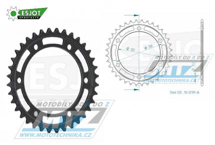 Rozeta ocelov (pevodnk) 1224-36zub ESJOT 50-32139-36 - Honda CBR250 / 11-14 + CB300 / 15-19 + CBR300 / 14-19 + Motobi DL125