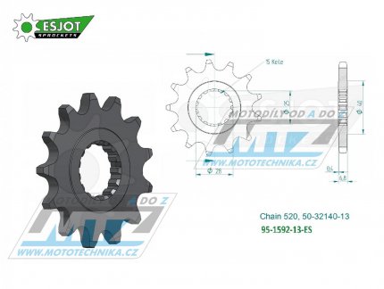 Koleko etzov (pastorek) 1592-13zub ESJOT 50-32140-13 - Yamaha YFZ450R+YFZ450X + YFM700R + YFM700 Raptor