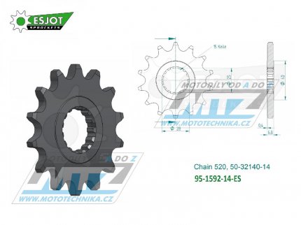 Koleko etzov (pastorek) 1592-14zub ESJOT 50-32140-14 - Yamaha YFZ450R+YFZ450X + YFM700R + YFM700 Raptor