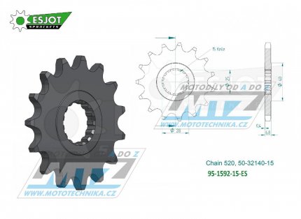 Koleko etzov (pastorek) 1592-15zub ESJOT 50-32140-15 - Yamaha YFZ450R+YFZ450X + YFM700R + YFM700 Raptor