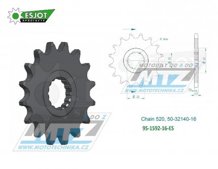 Koleko etzov (pastorek) 1592-16zub ESJOT 50-32140-16 - Yamaha YFZ450R+YFZ450X + YFM700R + YFM700 Raptor