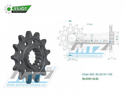 Koleko etzov (pastorek) 0707-13zub ESJOT 50-32141-13S - Aprilia 450MXV + 450RXV+550RXV + 450SXV+550SXV + AJP PR7 650 Adventure + SWM SM500R+650RS