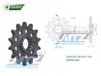 Koleko etzov (pastorek) 0707-14zub ESJOT 50-32141-14S - Aprilia 450MXV + 450RXV+550RXV + 450SXV+550SXV + AJP PR7 650 Adventure + SWM SM500R+650RS