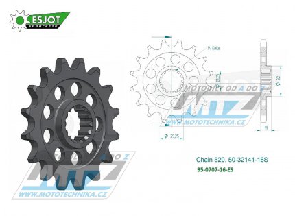 Koleko etzov (pastorek) 0707-16zub ESJOT 50-32141-16S - Aprilia 450MXV + 450RXV+550RXV + 450SXV+550SXV + AJP PR7 650 Adventure + SWM SM500R+650RS