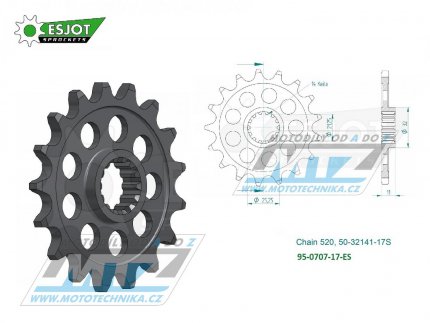 Koleko etzov (pastorek) 0707-17zub ESJOT 50-32141-17S - Aprilia 450MXV + 450RXV+550RXV + 450SXV+550SXV + AJP PR7 650 Adventure + SWM SM500R+650RS