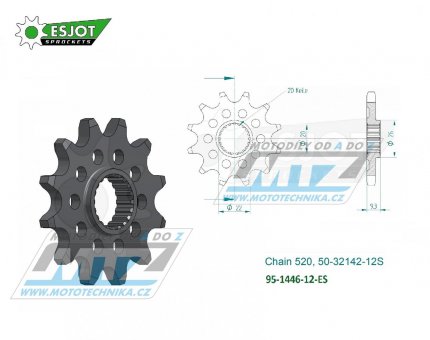 Koleko etzov (pastorek) 1446-12zub ESJOT 50-32142-12S - Kawasaki KXF250 / 06-23 + KX250 / 19-22