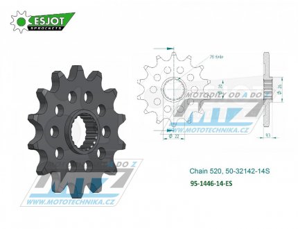 Koleko etzov (pastorek) 1446-14zub ESJOT 50-32142-14S - Kawasaki KXF250 / 06-23 + KX250 / 19-22