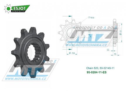 Koleko etzov (pastorek) 0284-11zub ESJOT 50-32145-11 - Honda CRF250R+CRF450R + CRF450RX+CRF450X + CR250+CR500 + TRX450R+TRX450ER+TRX700XX + CRM250R