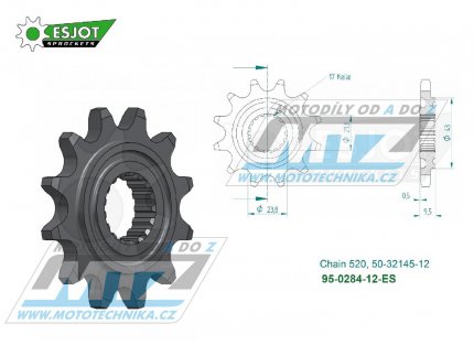 Koleko etzov (pastorek) 0284-12zub ESJOT 50-32145-12 - Honda CRF250R+CRF450R + CRF450RX+CRF450X + CR250+CR500 + TRX450R+TRX450ER+TRX700XX + CRM250R