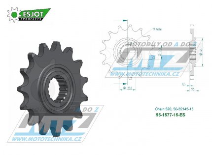 Koleko etzov (pastorek) 1577-15zub ESJOT 50-32145-15 - Yamaha TT600RE / 04 + XT600E / 99-03