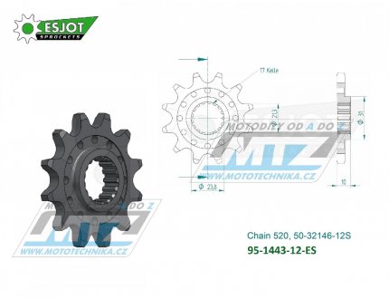 Koleko etzov (pastorek) 1443-12zub ESJOT 50-32146-12S - Suzuki RMZ450 / 13-23