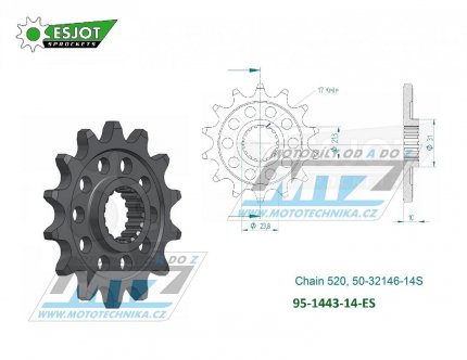 Koleko etzov (pastorek) 1443-14zub ESJOT 50-32146-14S - Suzuki RMZ450 / 13-23