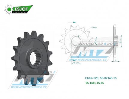 Koleko etzov (pastorek) 1441-15zub ESJOT 50-32146-15 - Suzuki RMZ450 / 05-12 + RMX450Z / 10-19