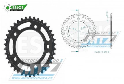 Rozeta ocelov (pevodnk) 1316-38zub ESJOT 50-32150-38 - Honda CB500F+CB500X+CBR500R + NC700S+NC700X+NC750S+NC750X + 750 Vultus+700 Integra+750 Adv+750 X-Adv+750 Forza + CT700+CTX700