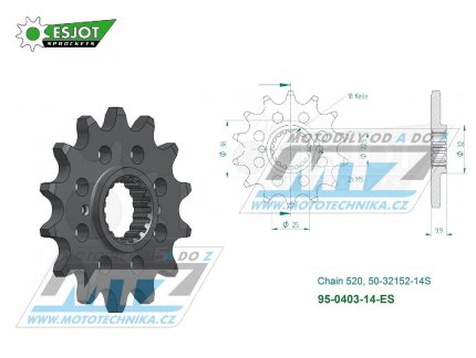 Koleko etzov (pastorek) 0403-14zub ESJOT 50-32152-14S - BMW G450X + BMW G450X Street Legal + Husqvarna 449SMR + 449TC + 449TE + 511SMR + 511TE